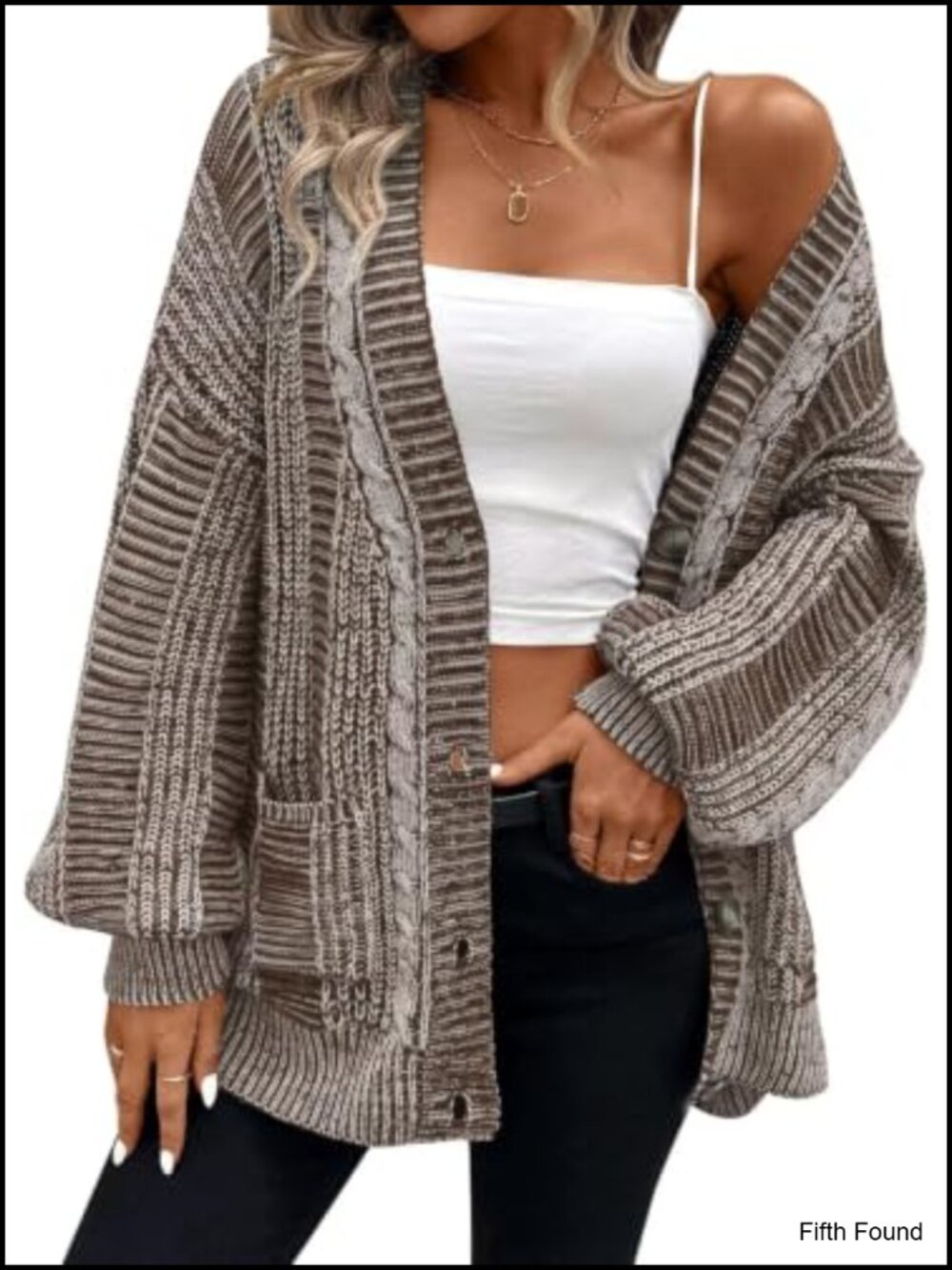 Oversized Chunky Cable Knit Cardigan Sweater Button Front Pockets